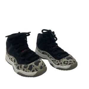 Air Jordan 11 Retro Kids Unisex Leopard Print Black/Cream Sneakers Size 12C